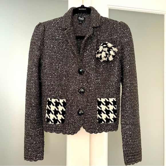 Dolce & Gabbana | Charcoal w/ Silver Threads and Sequins | Cropped Jacket | L - Picture 1 of 10